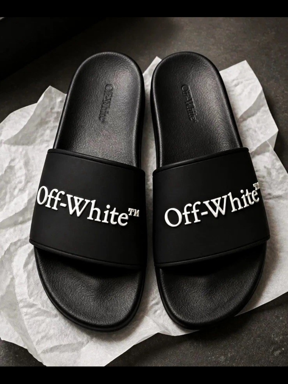 Off-White Men’s Black Logo Slide Sandals US 6 TPU Slip-On New with Box